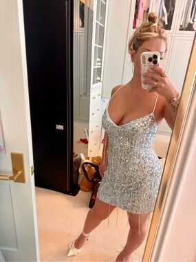 PromGirl Silver Sequin Spaghetti-Strap Mini Dress